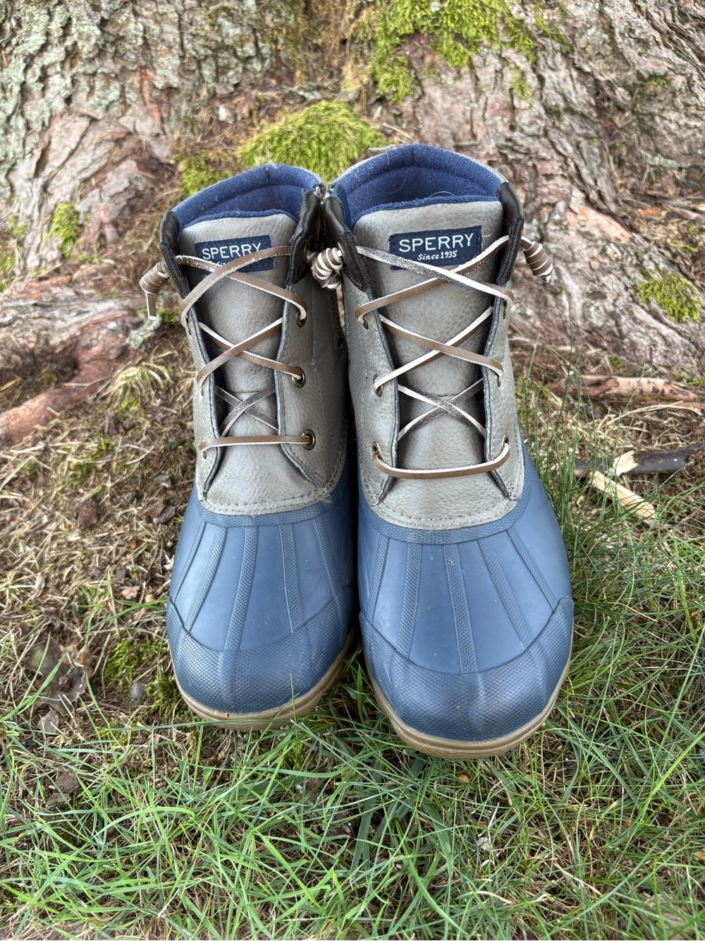 Sperry Saltwater Duck Boots Women’s 6M Navy Gray Waterproof STS80525